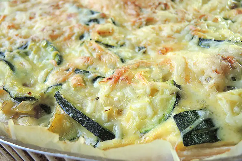 Détail de la tarte aux courgette et poulet