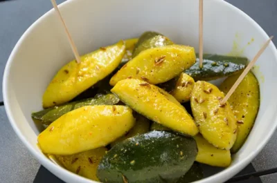 Recette de courgettes tournées marinées aux épices